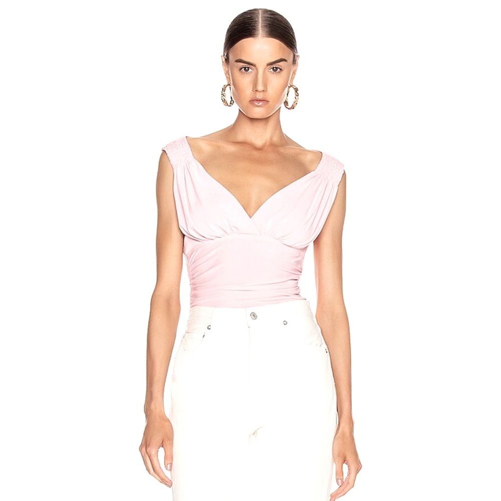 Norma Kamali V-Neck Tara bodysuit in Blush NWT